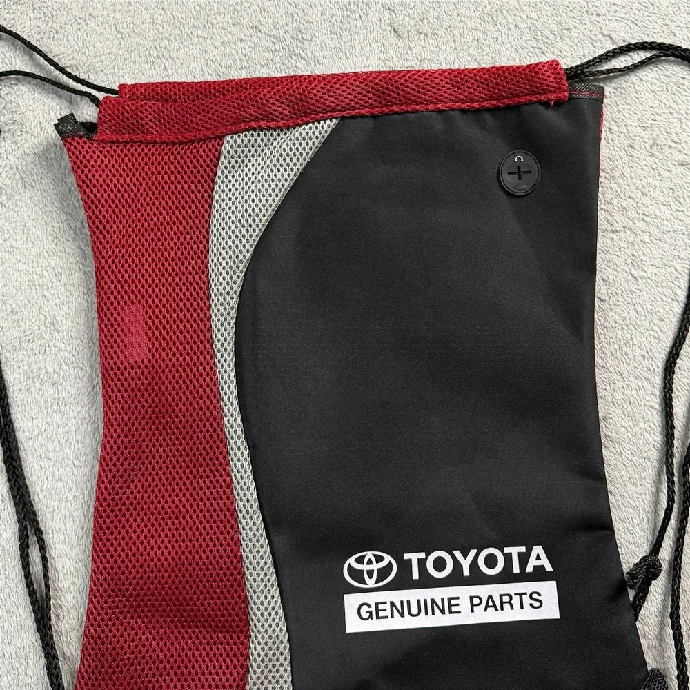 Toyota Genuine Parts Drawstring Cinch Bag Backpack Black Red Mesh Headphone Port